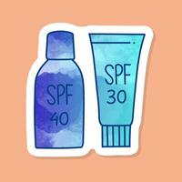 Sun protection cream products color sticker vector