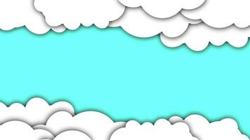 Flat cartoon clouds framing cyan sky with clean center space. Ideal for animated titles, overlays, intros, or childern templates with playful, minimal design. video