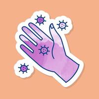 Viruses on human hand palm color sticker vector