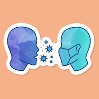 Masked man and sick man icon face mask protection color sticker vector