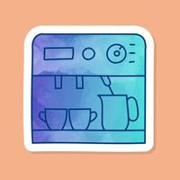 Coffee machine icon cup, portafilter, milk frother color sticker modern vector