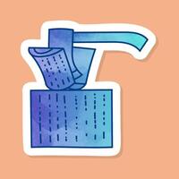 Wood splitting axe color sticker vector