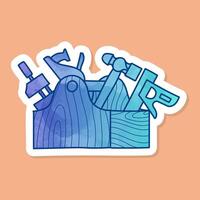 Tools in wooden toolbox color sticker vector