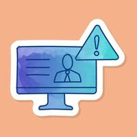 Fake news warning icon computer monitor with sign color sticker vector