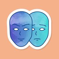 Deep fake icon two face masks with different moods color sticker vector
