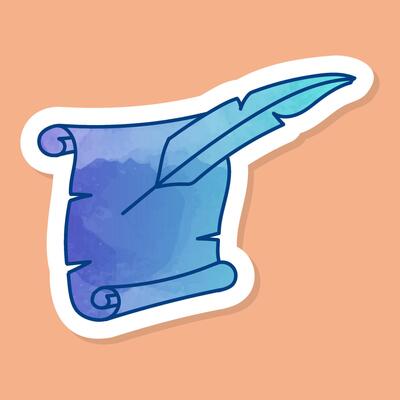 Vintage parchment and feather ink pen color sticker