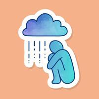 Mental health icon depression color sticker with dark figure vector