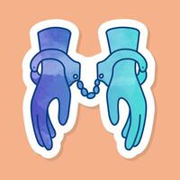 Handcuffed hands color sticker vector