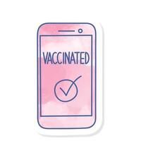 Digital covid 19 vaccine certificate icon in pink watercolor sticker vector