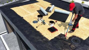 Roof Installation Process on a Modern Building With Repair Materials and Tools Used video