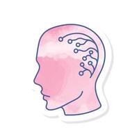 Artificial intelligence human head icon in pink watercolor sticker vector