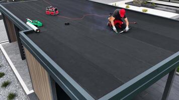 EPDM Vinyl Roof Installation Process on a Modern Flat Building in a Sunny Outdoor Setting video