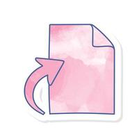 Upload document icon in pink watercolor sticker vector