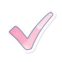 Check mark icon in pink watercolor sticker vector