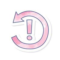Counterclockwise rotating arrow icon with exclamation mark pink watercolor sticker vector