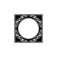 Minimalist Black White Frame With Laurel Wreath, Centered On White Background vector