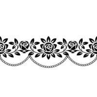 Elegant Black Rose Floral Border With Pearls vector