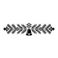 Minimalist Christmas Bell Fir Branch Border, Black And White vector
