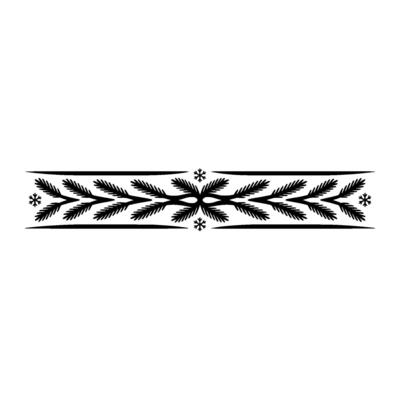 Minimalist Christmas Fir Border With Snowflakes, Black And White Ornament