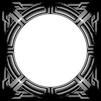 Art Deco Frame Silver Geometric On Black With Circle vector