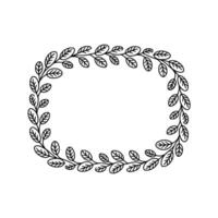 Simple Botanical Oval Frame, Minimalist Leafy Wreath, Black White vector