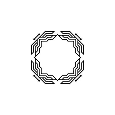 Minimalist Techinspired Frame, Geometric Black Lines On White Background