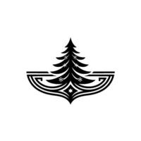 Minimalist Christmas Tree With Snowflakes, Black And White vector
