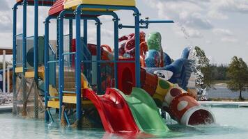 Close-up of children's area with slides in the pool. video