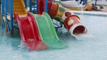 Close-up of children's area with slides in the pool. Concept of vacation, rest and entertainment video