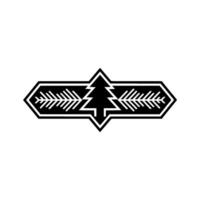 Minimalist Pine Tree Badge, Geometric, Black White vector