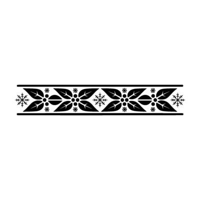 Christmas Border Ornament Black Leaves, Berries, And Snowflakes On White