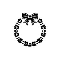 Minimalist Christmas Holly Wreath With Bow, Elegant Black White vector