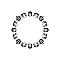 Minimalist Black Floral Wreath On White, Decorative Circle vector