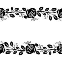 Elegant Black Rose Border On White Background - Decorative vector