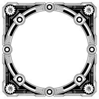 Art Deco Geometric Frame With Circular And Chinese Characters vector