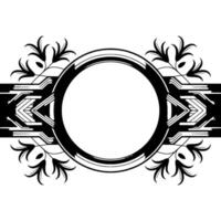 Elegant Art Deco Circle Frame With Floral Accents In Monochrome vector