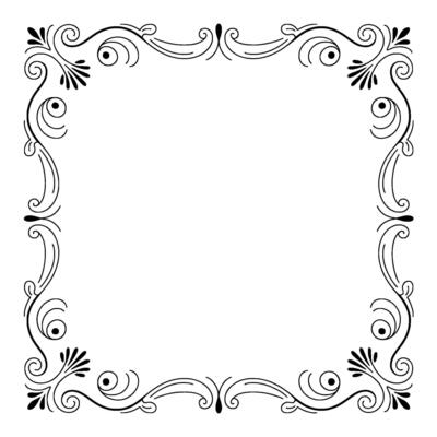 Elegant Decorative Frame, Floral Swirl Border, Black And White Illustration