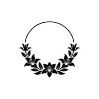 Minimalist Floral Circle Frame, Black Lily Wreath on White vector