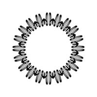 Handdrawn Floral Circle Frame in Black White, Minimalist vector