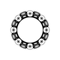 Minimalist Floral Circle Frame in Black White vector