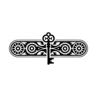 Ornate Key and Decorative Frame Element in Black and White vector