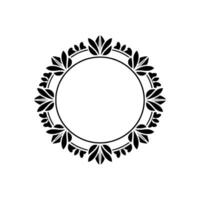 Elegant Floral Circle Frame, Black and White, Minimalist - Leaves vector