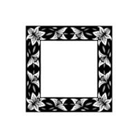 Elegant Lily Flower Frame, Black White Floral Border, Empty Center vector