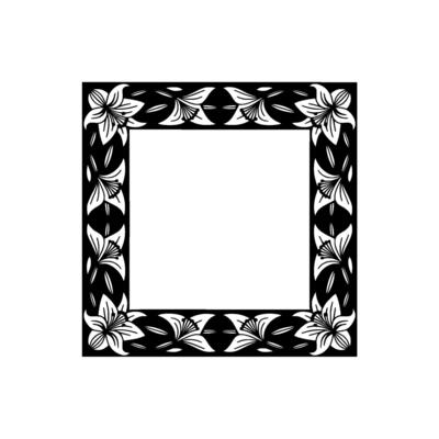 Elegant Lily Flower Frame, Black White Floral Border, Empty Center