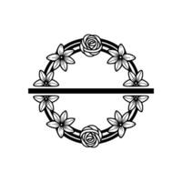 Floral Wreath Divider with Line, Minimalist Black and White vector