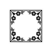 Floral Border Frame, Black and White, Minimalist, Square vector