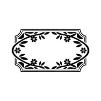 Elegant Floral Oval Frame, Black on White, vector