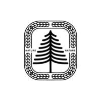 Minimalist Nature Black Pine Tree Emblem in a Rectangular Frame vector