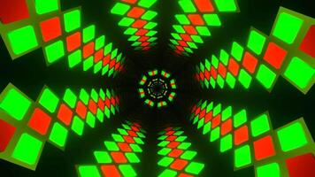 Green and Red Neon Rhomboids Motion Tunnel Background VJ Loop in 4K video