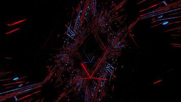 vermelho e azul néon lasca rombóide túnel fundo vj ciclo dentro 4k video